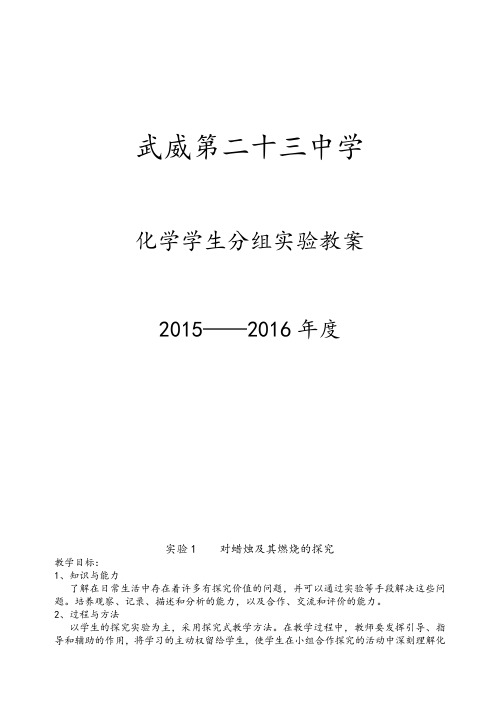 九年级化学学生分组实验教学教案