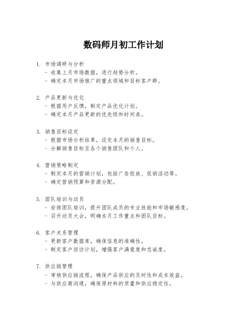 数码师月初工作计划