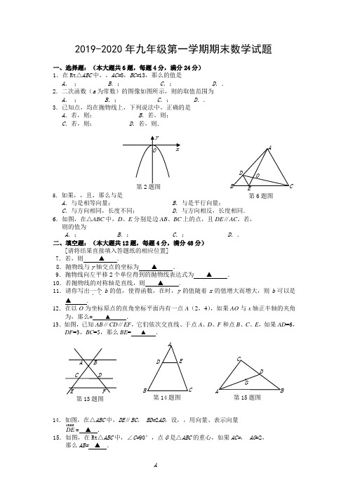 2019-2020年九年级第一学期期末数学试题