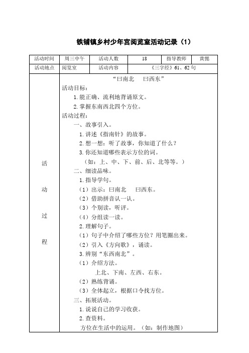 乡村少年宫阅览室活动记录