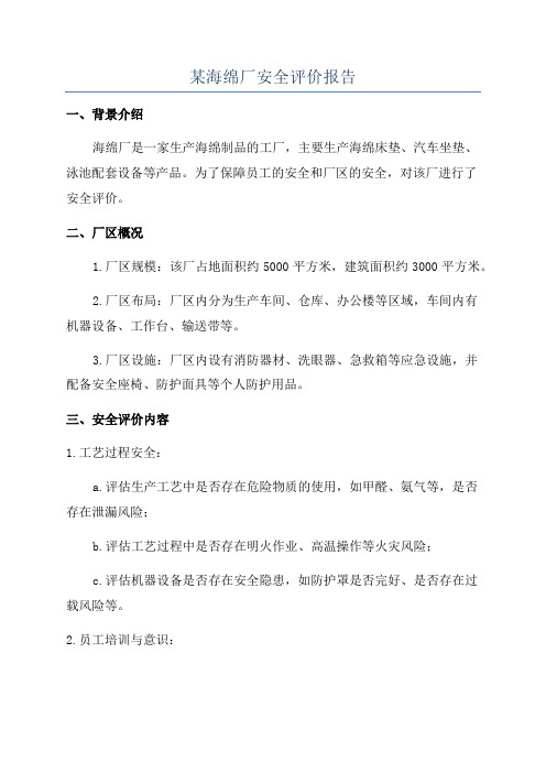 某海绵厂安全评价报告