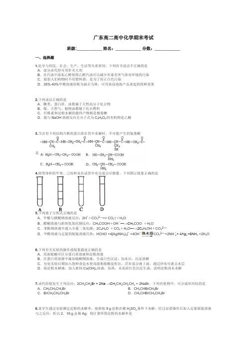 广东高二高中化学期末考试带答案解析
