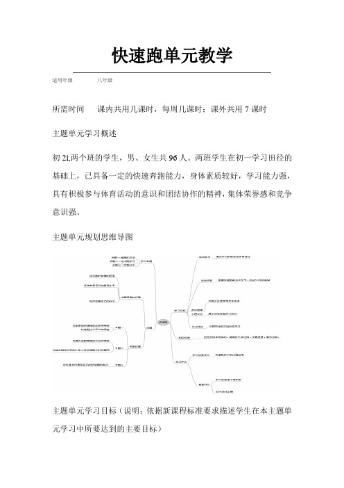 初中体育《快速跑》主题单元教学设计以及思维导图