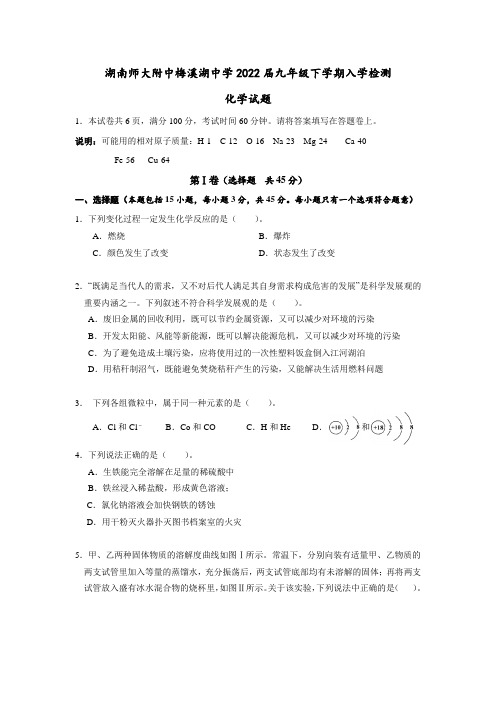 九年级下学期入学测试模拟模拟试题