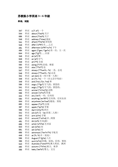 苏教版小学英语3—6年级单词,词组