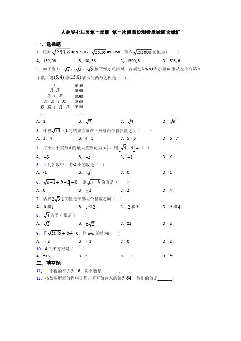 人教版七年级第二学期 第二次质量检测数学试题含解析