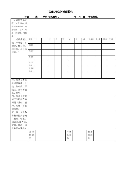 学科考试分析报告样表