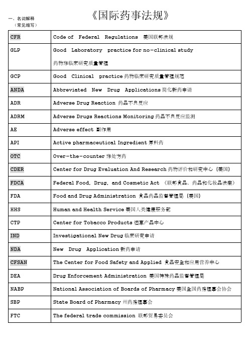 《国际药事法规》知识点整理