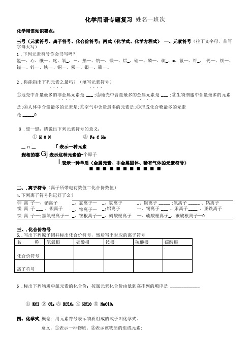 九年级化学上册化学用语专题复习