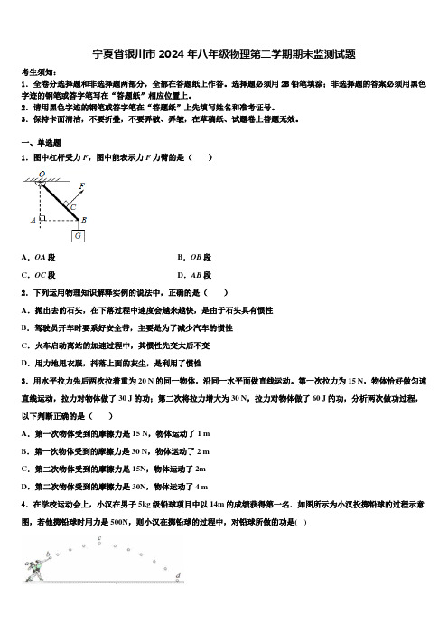 宁夏省银川市2024年八年级物理第二学期期末监测试题含解析