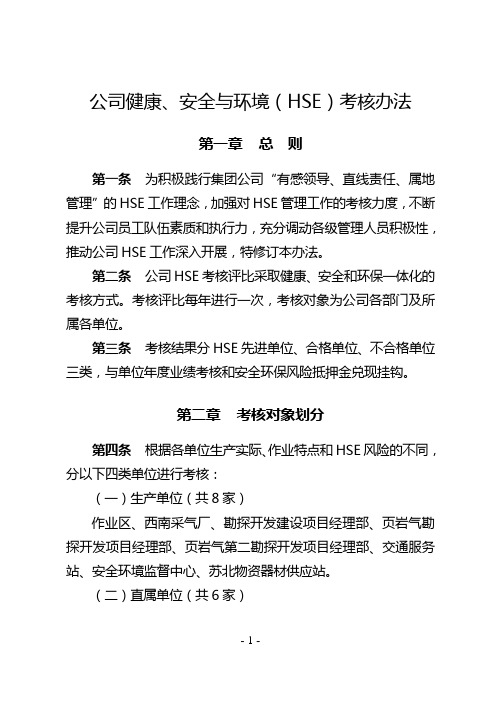 公司健康、安全与环境(HSE)考核办法