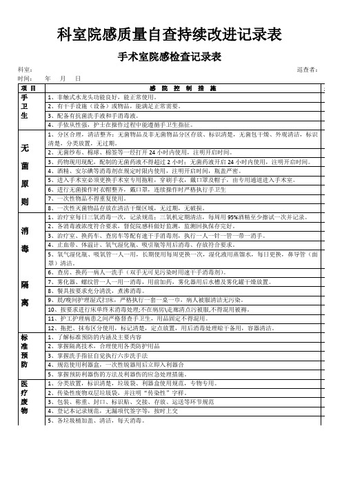 科室院感自查持续改进记录表