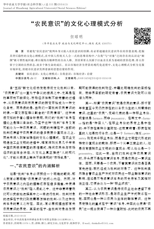 “农民意识”的文化心理模式分析