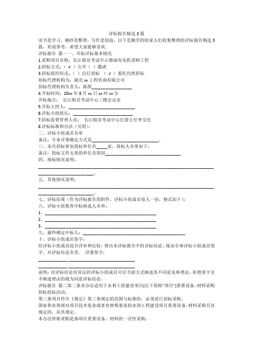 2023最新-评标报告精选3篇