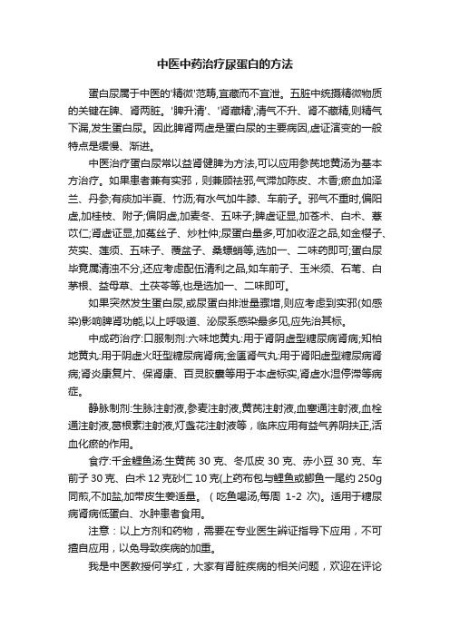 中医中药治疗尿蛋白的方法