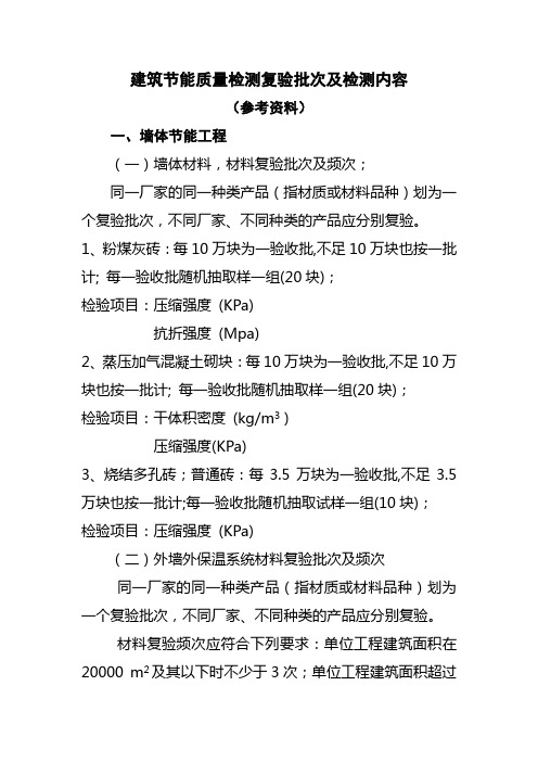 建筑节能质量检测复验批次及检测内容-参考资料