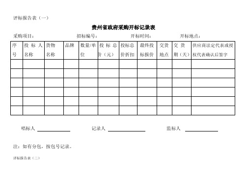 评标报告表(一)