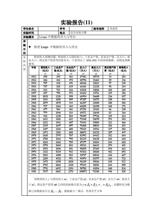 实验11 Lingo中数据的导入与导出