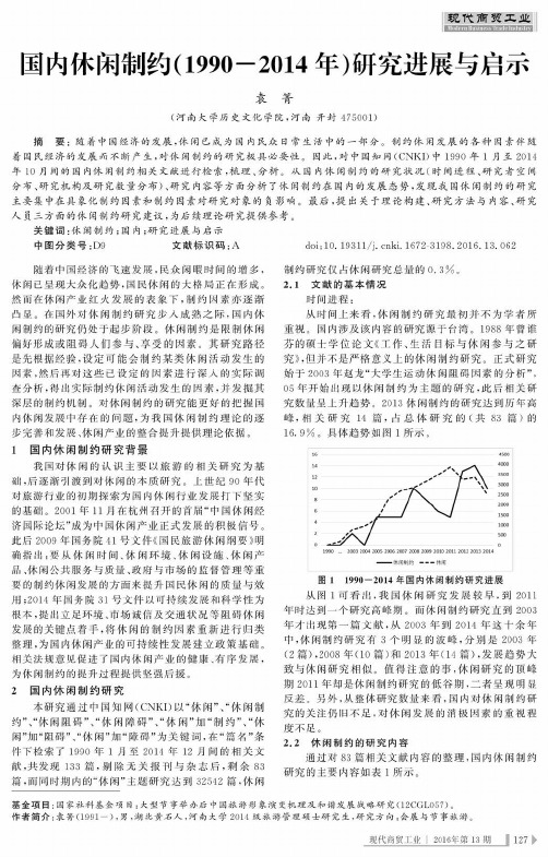 国内休闲制约(1990—2014年)研究进展与启示