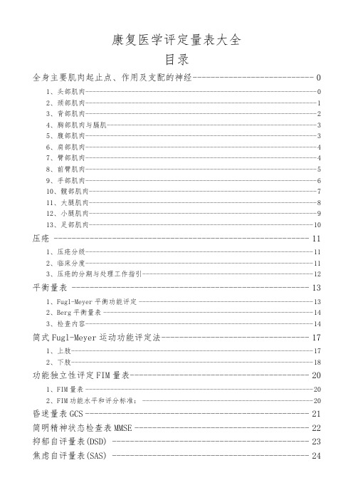 医院康复医学评定量表大全