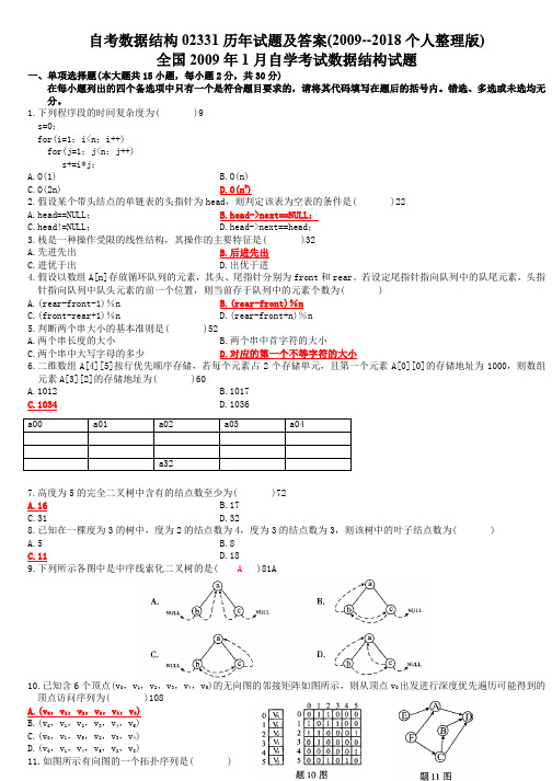 自考02331数据结构真题及答案(2009-2018)