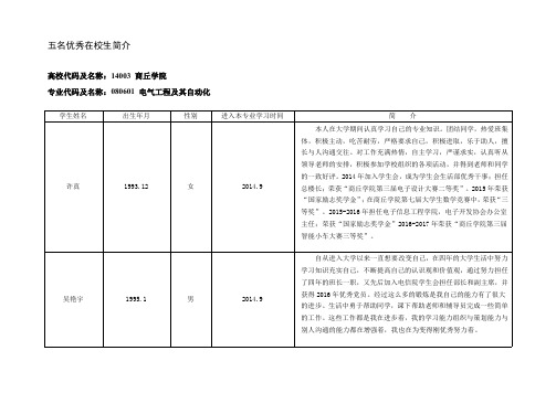 五名优秀在校生简介