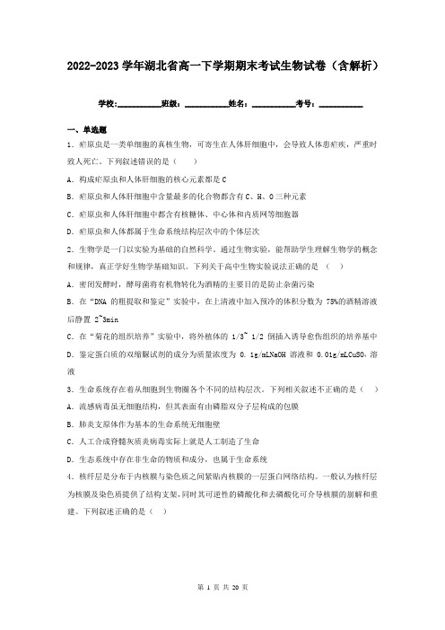 2022-2023学年湖北省高一下学期期末考试生物试卷(含解析)