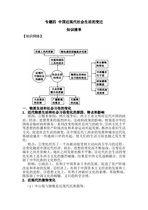 知识清单专题四  中国近现代社会生活的变迁