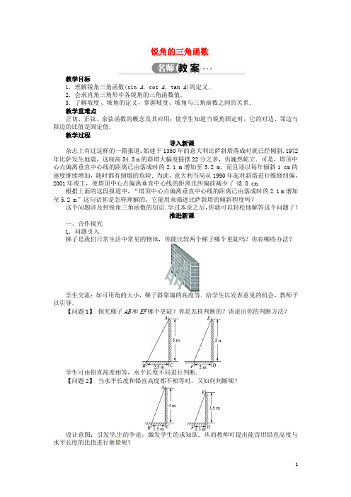 九年级数学上册 23.1 锐角的三角函数名师教案 (新版)沪科版