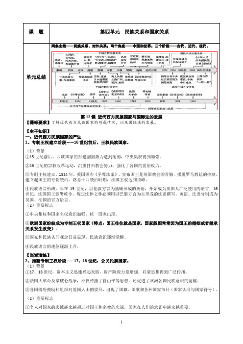 第12课近代西方民族国家与国际法的发展+学案 高二历史统编版2019选择性必修1+国家制度与社会治理