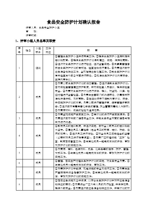 食品安全防护计划确认报告