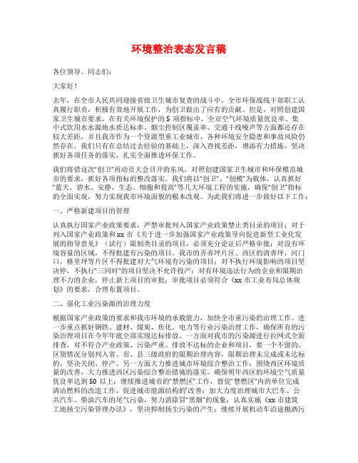 环境整治表态发言稿