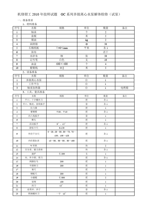 GC 系列多级离心泵解体检修(试泵)技师