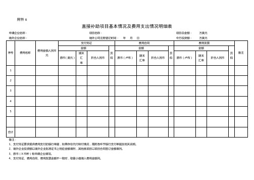 申请直接补助项目基本情况及费用支出情况明细表