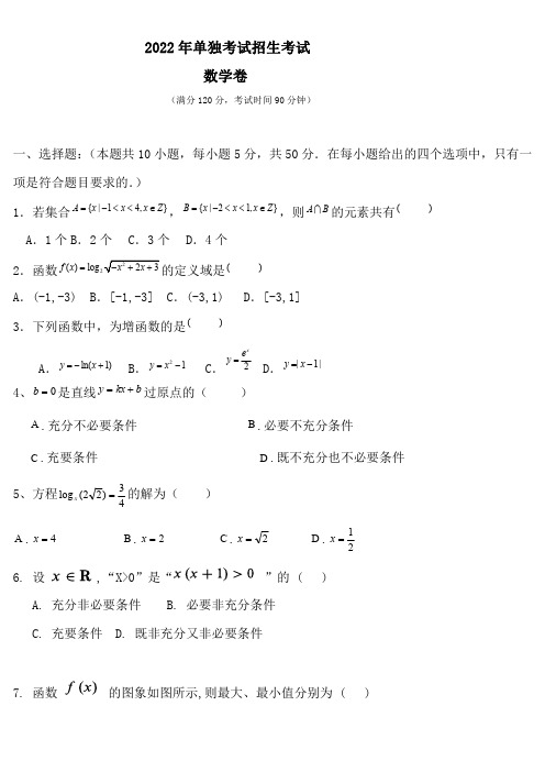 2022年单独考试招生考试数学卷(含答案) (1)