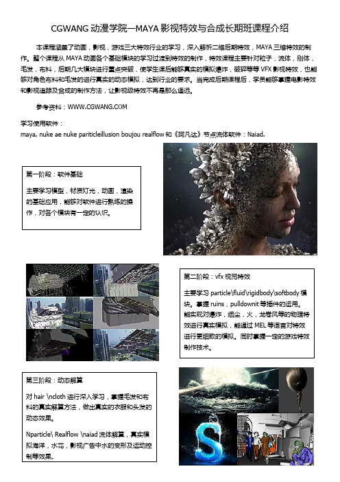 CGWANG动漫教育培训学校,MAYA影视特效与合成有些什么内容。