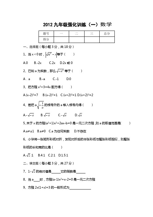 2012九年级强化训练(一)数学