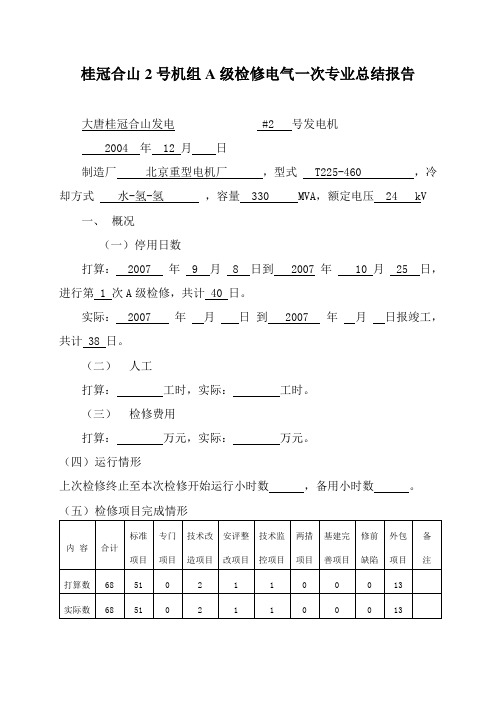 桂冠合山2号机组A级检修电气一次专业总结报告