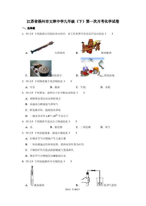 江苏省扬州市文津中学九年级(下)第一次月考化学试卷