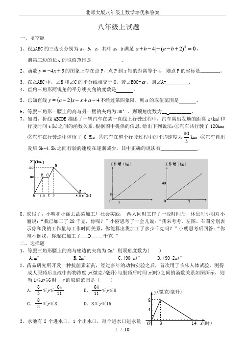 北师大版八年级上数学培优和答案