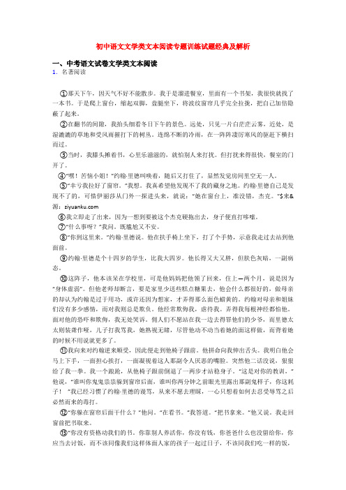 初中语文文学类文本阅读专题训练试题经典及解析