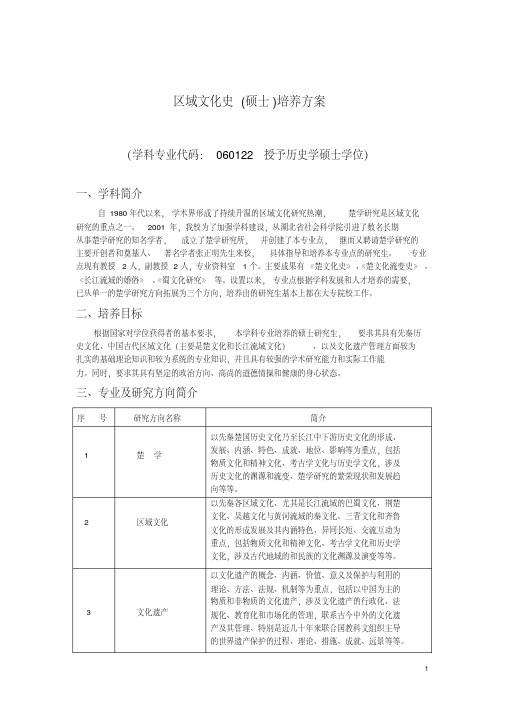 12、060122区域文化史硕士培养方案