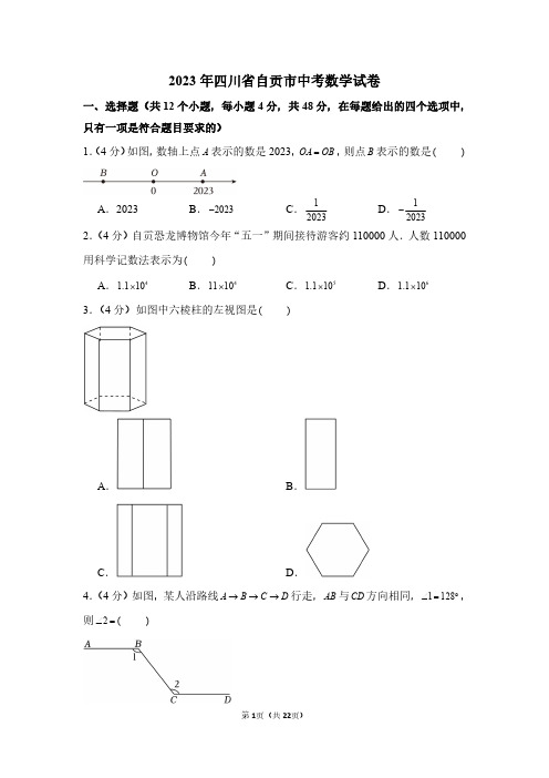 2023年四川省自贡市中考数学试卷及详解