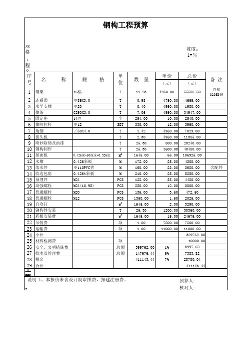 钢构工程预算