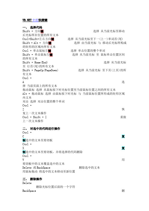 VB.NET中的快捷键