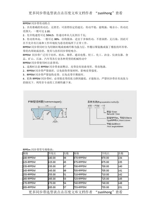 同步带选型表-RPP5M型