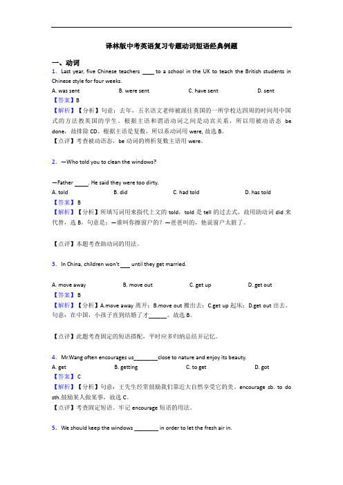 译林版中考英语复习专题动词短语经典例题