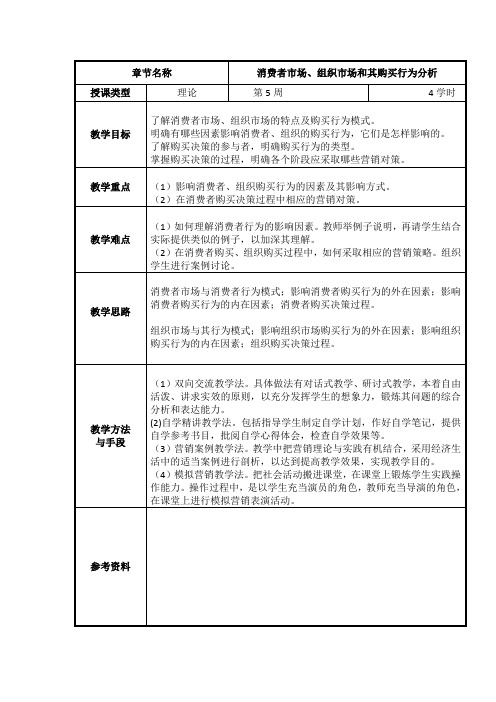 3.4 消费者市场和购买行为分析 教案