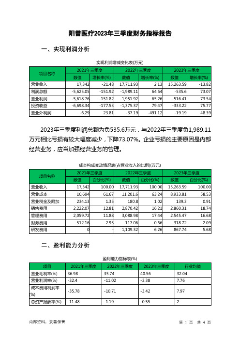 300030阳普医疗2023年三季度财务指标报告