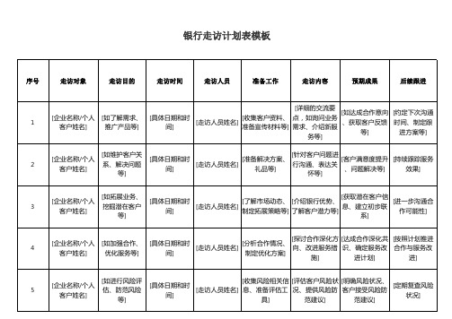 银行走访计划表模板